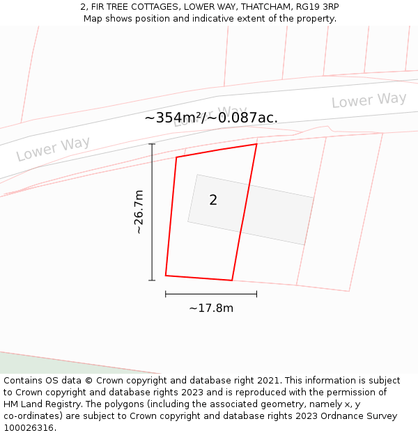 2, FIR TREE COTTAGES, LOWER WAY, THATCHAM, RG19 3RP: Plot and title map
