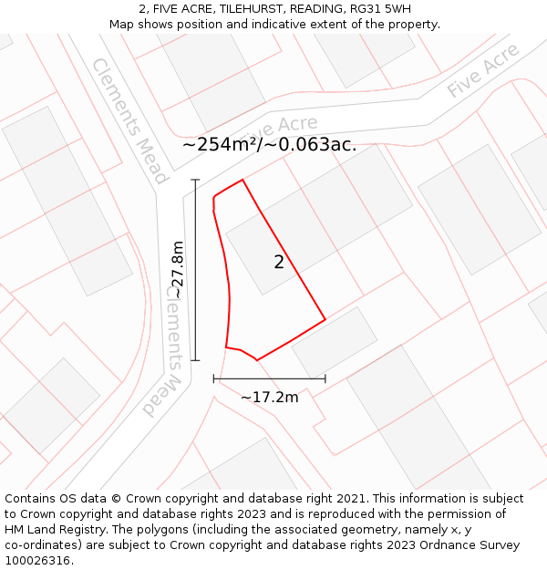 2, FIVE ACRE, TILEHURST, READING, RG31 5WH: Plot and title map