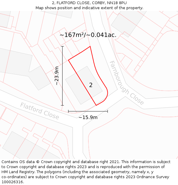 2, FLATFORD CLOSE, CORBY, NN18 8PU: Plot and title map