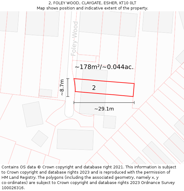 2, FOLEY WOOD, CLAYGATE, ESHER, KT10 0LT: Plot and title map