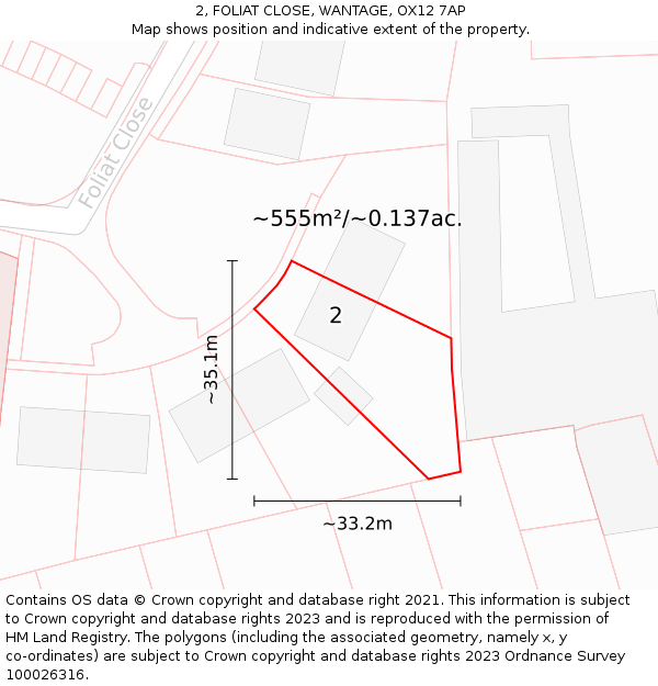 2, FOLIAT CLOSE, WANTAGE, OX12 7AP: Plot and title map