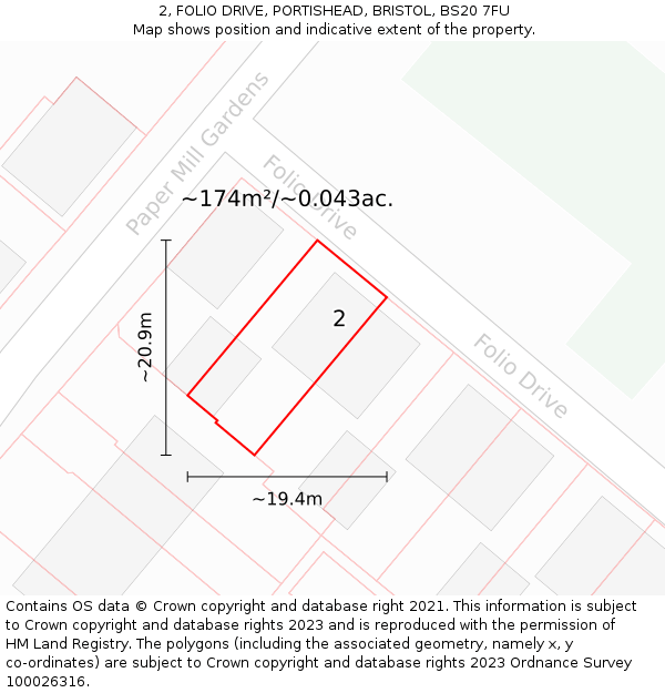 2, FOLIO DRIVE, PORTISHEAD, BRISTOL, BS20 7FU: Plot and title map