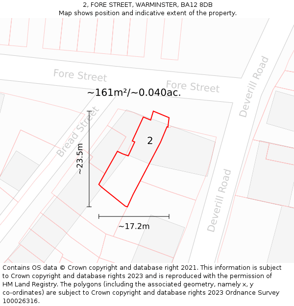 2, FORE STREET, WARMINSTER, BA12 8DB: Plot and title map