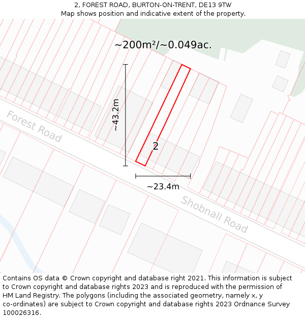 2, FOREST ROAD, BURTON-ON-TRENT, DE13 9TW: Plot and title map