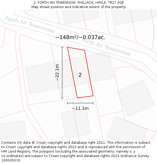 2, FORTH AN TEWENNOW, PHILLACK, HAYLE, TR27 4QE: Plot and title map