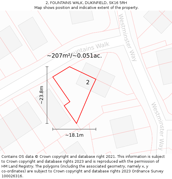 2, FOUNTAINS WALK, DUKINFIELD, SK16 5RH: Plot and title map