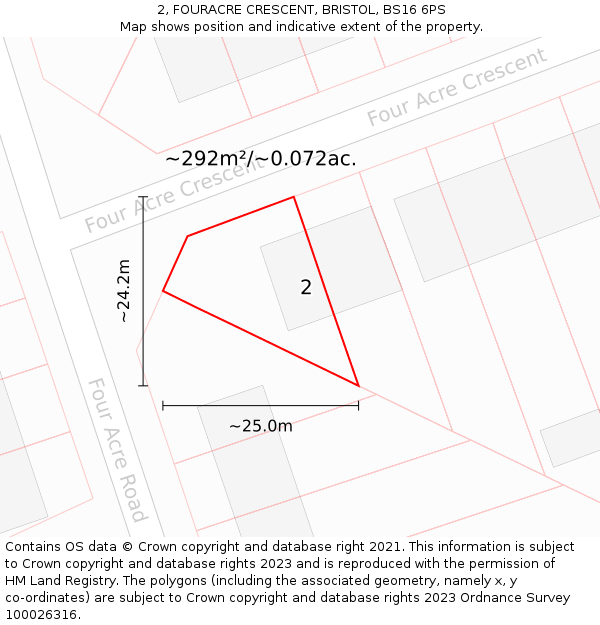 2, FOURACRE CRESCENT, BRISTOL, BS16 6PS: Plot and title map