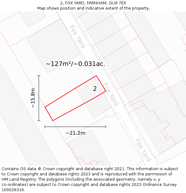 2, FOX YARD, FARNHAM, GU9 7EX: Plot and title map