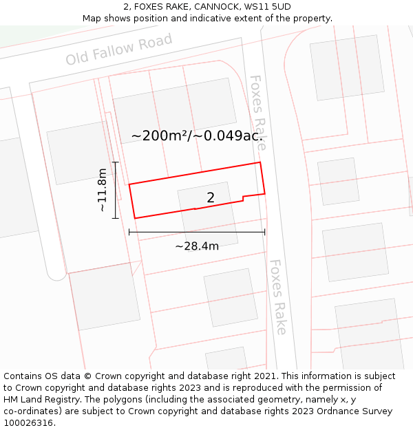 2, FOXES RAKE, CANNOCK, WS11 5UD: Plot and title map