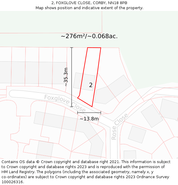 2, FOXGLOVE CLOSE, CORBY, NN18 8PB: Plot and title map