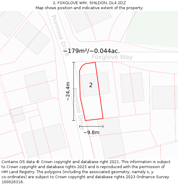 2, FOXGLOVE WAY, SHILDON, DL4 2DZ: Plot and title map