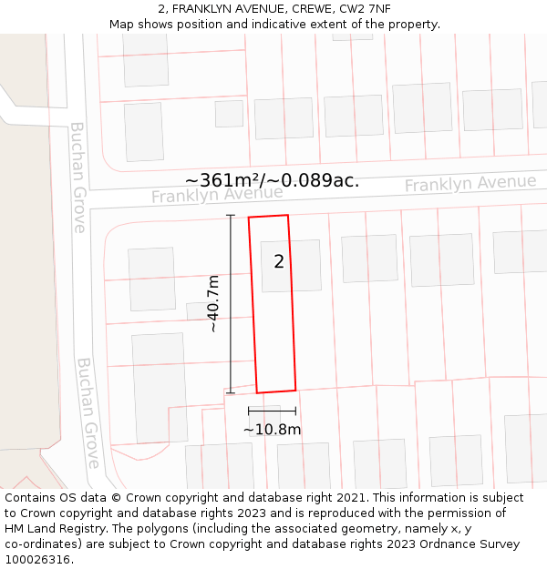 2, FRANKLYN AVENUE, CREWE, CW2 7NF: Plot and title map