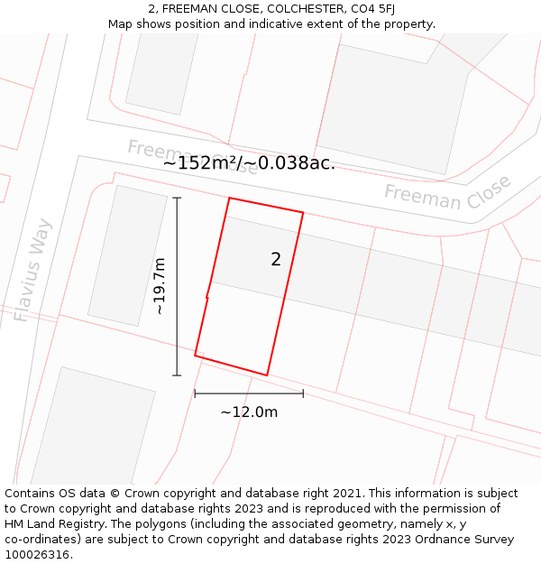 2, FREEMAN CLOSE, COLCHESTER, CO4 5FJ: Plot and title map