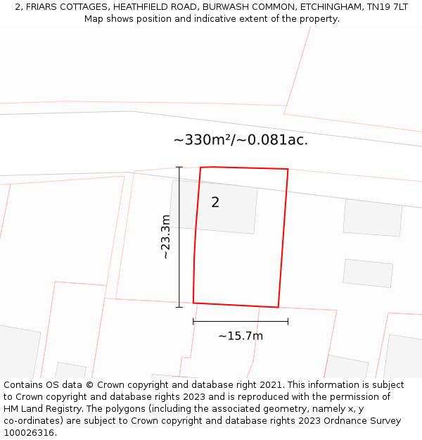 2, FRIARS COTTAGES, HEATHFIELD ROAD, BURWASH COMMON, ETCHINGHAM, TN19 7LT: Plot and title map