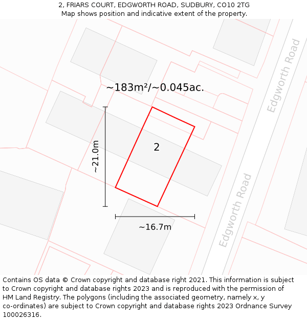 2, FRIARS COURT, EDGWORTH ROAD, SUDBURY, CO10 2TG: Plot and title map