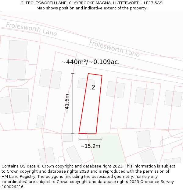 2, FROLESWORTH LANE, CLAYBROOKE MAGNA, LUTTERWORTH, LE17 5AS: Plot and title map