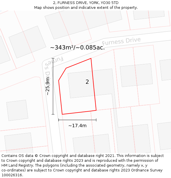 2, FURNESS DRIVE, YORK, YO30 5TD: Plot and title map