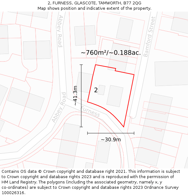 2, FURNESS, GLASCOTE, TAMWORTH, B77 2QG: Plot and title map