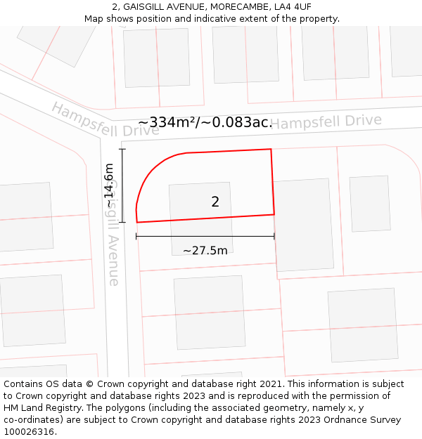 2, GAISGILL AVENUE, MORECAMBE, LA4 4UF: Plot and title map