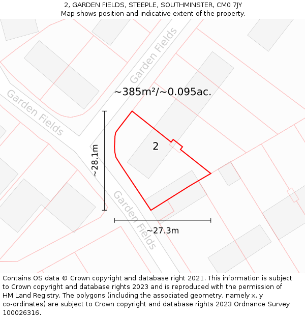 2, GARDEN FIELDS, STEEPLE, SOUTHMINSTER, CM0 7JY: Plot and title map