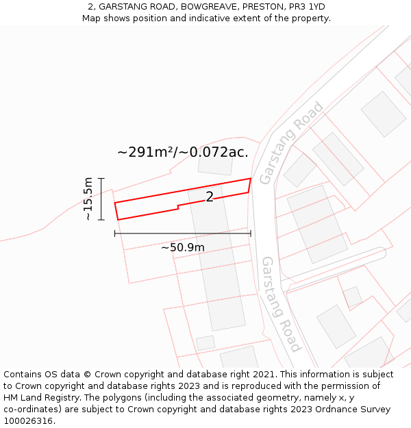 2, GARSTANG ROAD, BOWGREAVE, PRESTON, PR3 1YD: Plot and title map