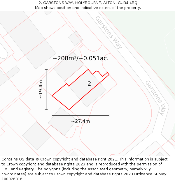 2, GARSTONS WAY, HOLYBOURNE, ALTON, GU34 4BQ: Plot and title map