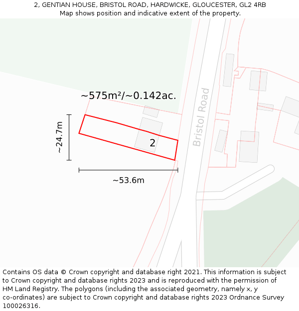 2, GENTIAN HOUSE, BRISTOL ROAD, HARDWICKE, GLOUCESTER, GL2 4RB: Plot and title map