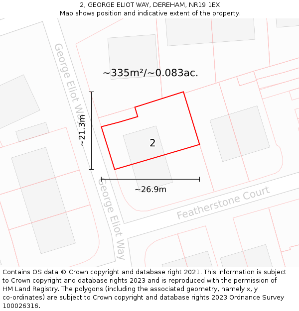 2, GEORGE ELIOT WAY, DEREHAM, NR19 1EX: Plot and title map