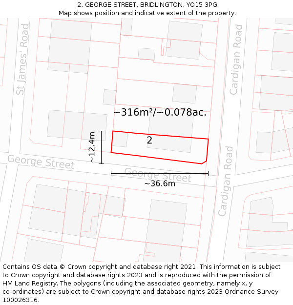 2, GEORGE STREET, BRIDLINGTON, YO15 3PG: Plot and title map