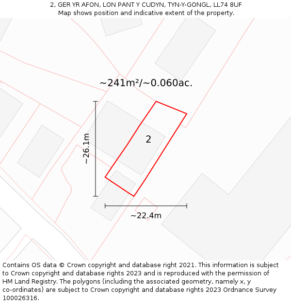 2, GER YR AFON, LON PANT Y CUDYN, TYN-Y-GONGL, LL74 8UF: Plot and title map