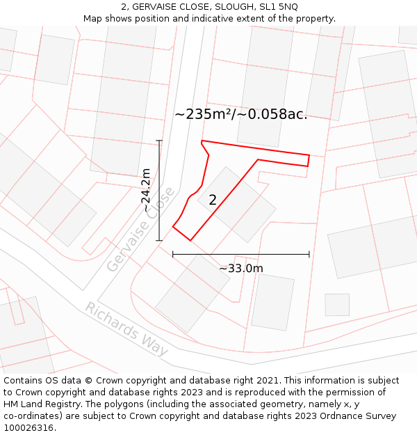 2, GERVAISE CLOSE, SLOUGH, SL1 5NQ: Plot and title map