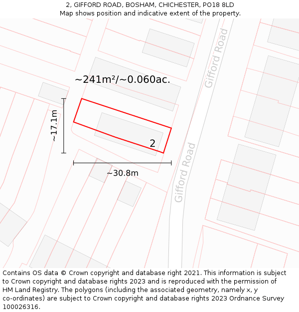 2, GIFFORD ROAD, BOSHAM, CHICHESTER, PO18 8LD: Plot and title map