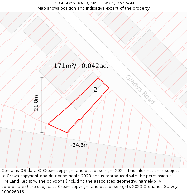 2, GLADYS ROAD, SMETHWICK, B67 5AN: Plot and title map