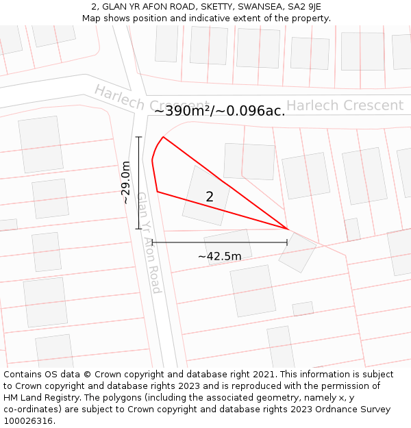 2, GLAN YR AFON ROAD, SKETTY, SWANSEA, SA2 9JE: Plot and title map