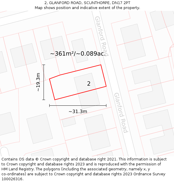 2, GLANFORD ROAD, SCUNTHORPE, DN17 2PT: Plot and title map