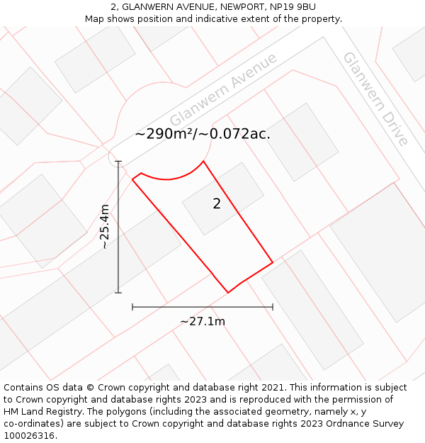 2, GLANWERN AVENUE, NEWPORT, NP19 9BU: Plot and title map