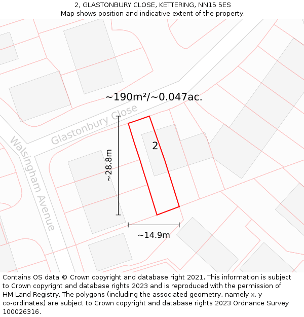 2, GLASTONBURY CLOSE, KETTERING, NN15 5ES: Plot and title map