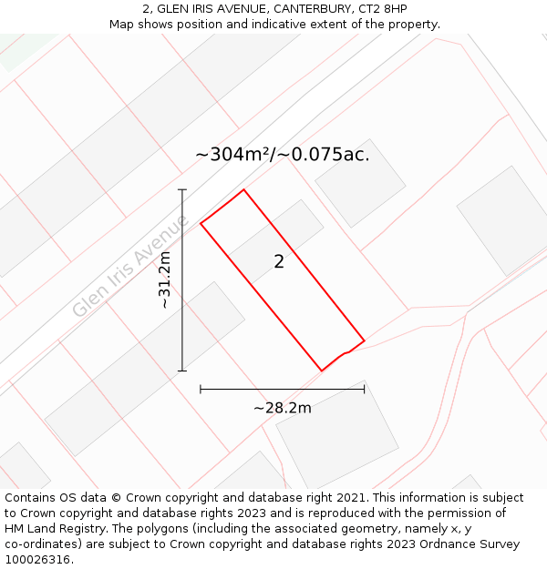 2, GLEN IRIS AVENUE, CANTERBURY, CT2 8HP: Plot and title map