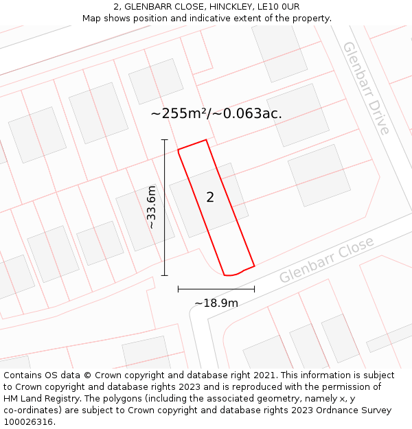 2, GLENBARR CLOSE, HINCKLEY, LE10 0UR: Plot and title map