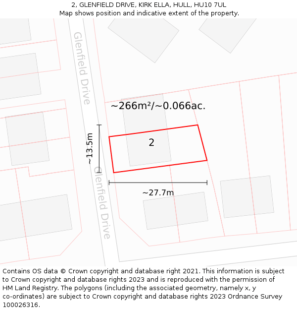 2, GLENFIELD DRIVE, KIRK ELLA, HULL, HU10 7UL: Plot and title map