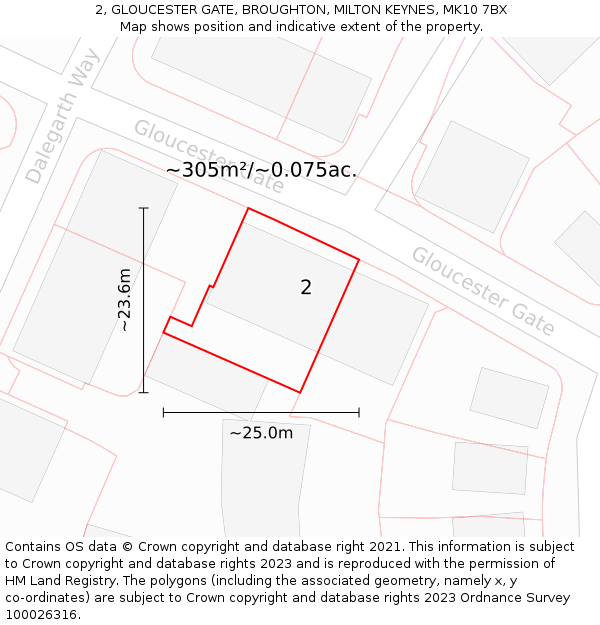 2, GLOUCESTER GATE, BROUGHTON, MILTON KEYNES, MK10 7BX: Plot and title map