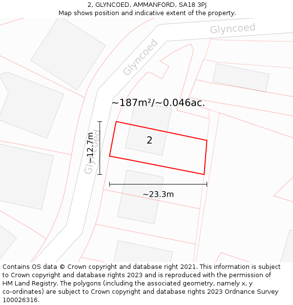 2, GLYNCOED, AMMANFORD, SA18 3PJ: Plot and title map