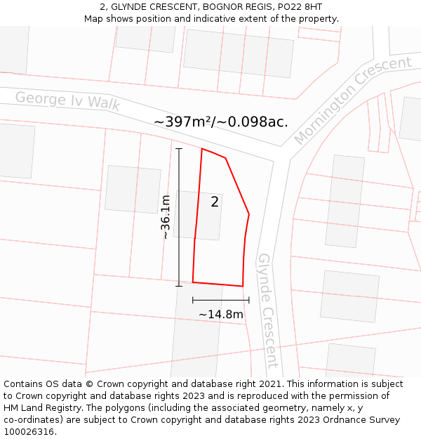 2, GLYNDE CRESCENT, BOGNOR REGIS, PO22 8HT: Plot and title map