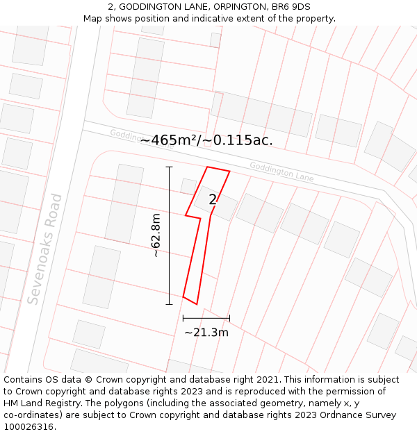 2, GODDINGTON LANE, ORPINGTON, BR6 9DS: Plot and title map