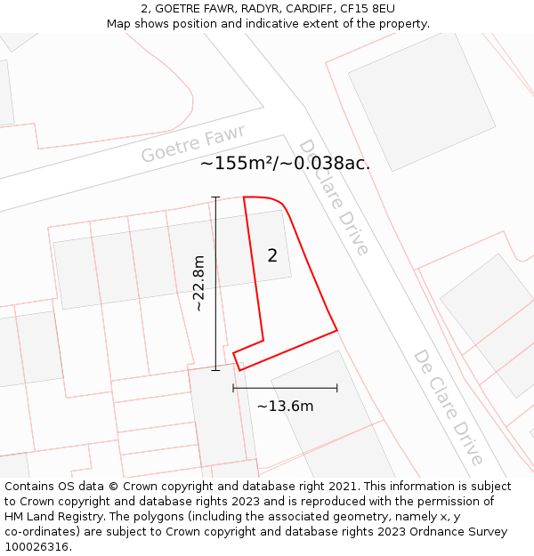 2, GOETRE FAWR, RADYR, CARDIFF, CF15 8EU: Plot and title map