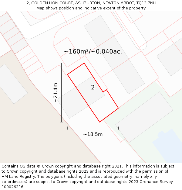 2, GOLDEN LION COURT, ASHBURTON, NEWTON ABBOT, TQ13 7NH: Plot and title map