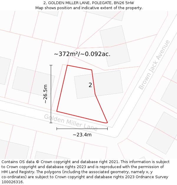 2, GOLDEN MILLER LANE, POLEGATE, BN26 5HW: Plot and title map