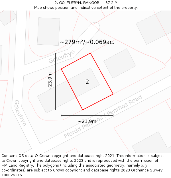 2, GOLEUFRYN, BANGOR, LL57 2LY: Plot and title map