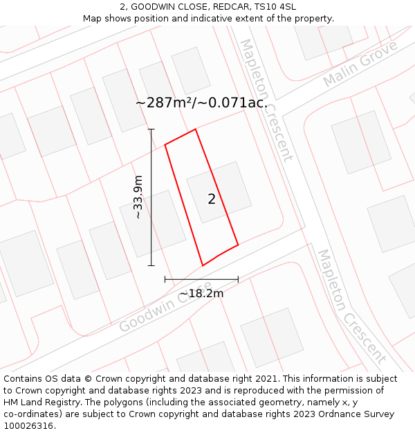 2, GOODWIN CLOSE, REDCAR, TS10 4SL: Plot and title map