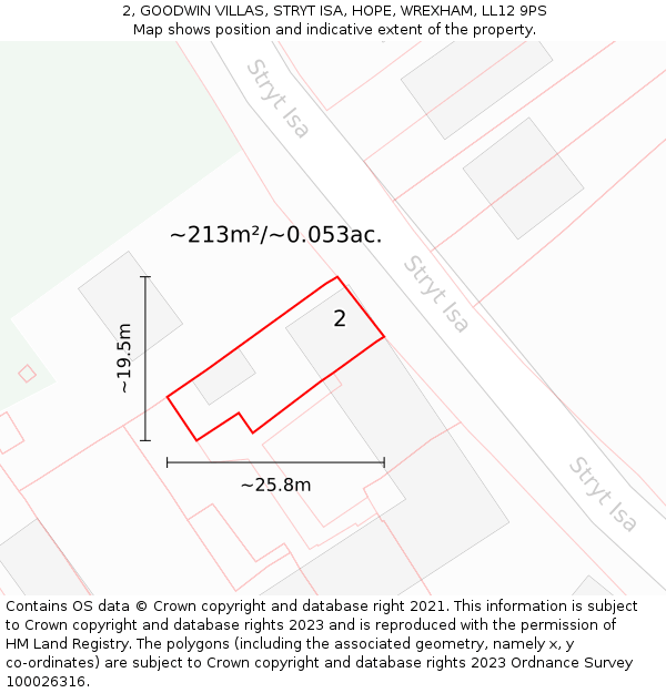 2, GOODWIN VILLAS, STRYT ISA, HOPE, WREXHAM, LL12 9PS: Plot and title map